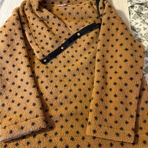 LOFT Tan and Black Polka Dot Hoodie